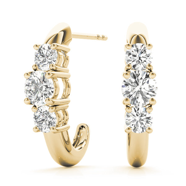 14K Yellow Gold Lab Diamond 3-Stone Earring Pair