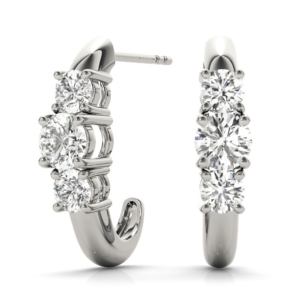 14K White Gold 1 CT Diamond Three Stone Earrings