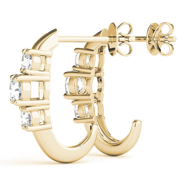 18K Yellow Gold 1 CT Round Diamond Three-Stone Earrings