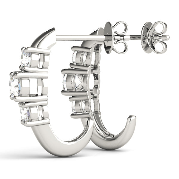 14K Gold Lab Diamond 3-Stone Round Earring Pair