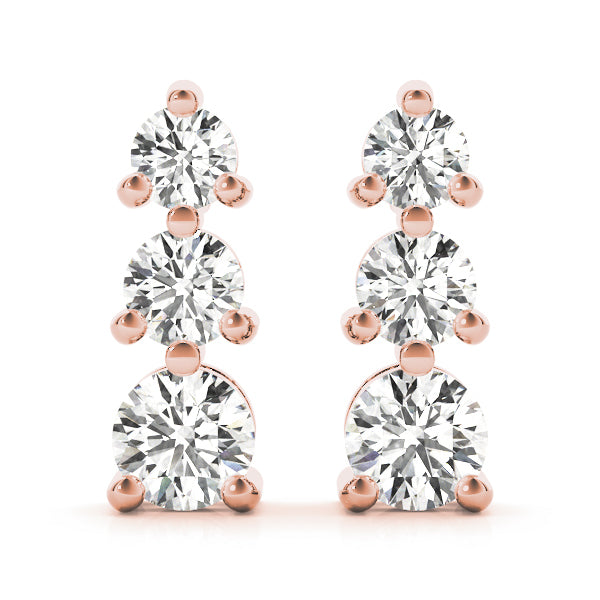 14K Rose Gold Lab Diamond 3-Stone Earring Pair