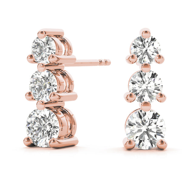 14K Rose Gold Lab Diamond 3-Stone Earring Pair
