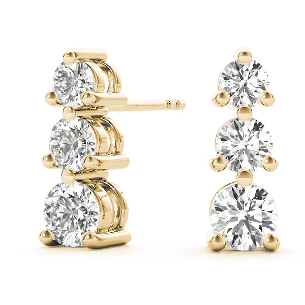 14K Yellow Gold Lab Diamond 3-Stone Earring Pair