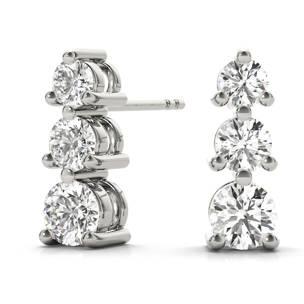 14K White Gold 0.35ctw Round Diamond Three Stone Earrings