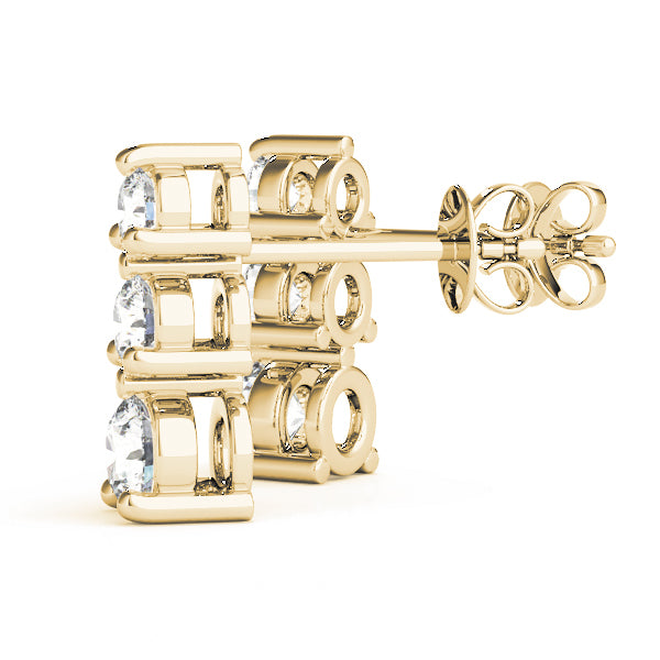 14K Yellow Gold Lab Diamond 3-Stone Earring Pair