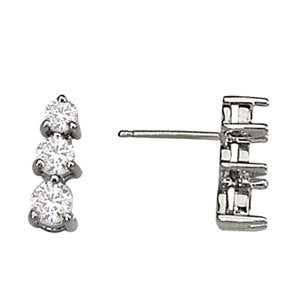 18K White Gold 1/2 ct Diamond Three Stone Earrings