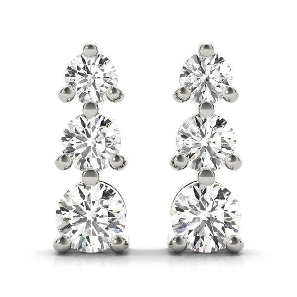 Platinum Lab Diamond 3-Stone Earring Pair