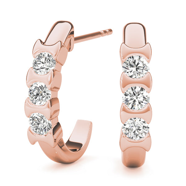 3-Stone Lab Diamond Rose Gold Earrings