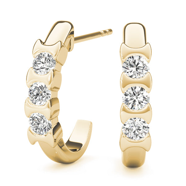 18K Yellow Gold Lab Diamond 3-Stone Earrings