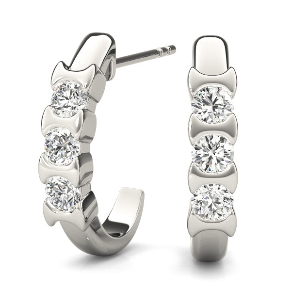 White Gold 3-Stone Lab Diamond Earrings