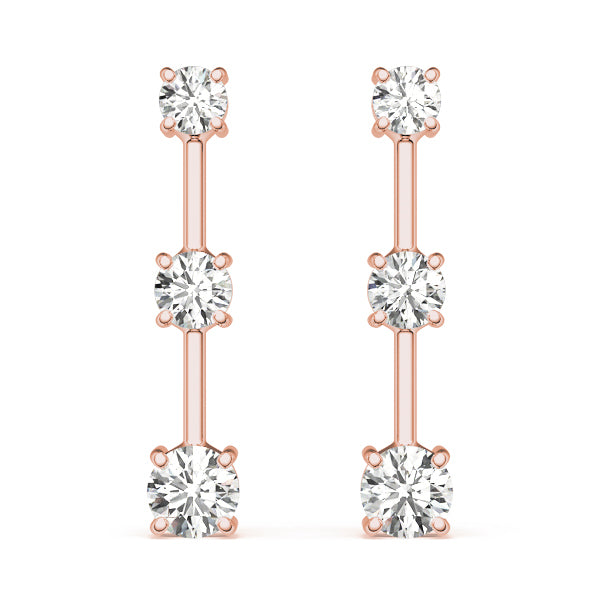 18K Rose Gold 0.80ctw Diamond Three Stone Earrings