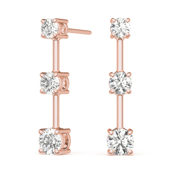 18K Rose Gold 0.80ctw Diamond Three Stone Earrings