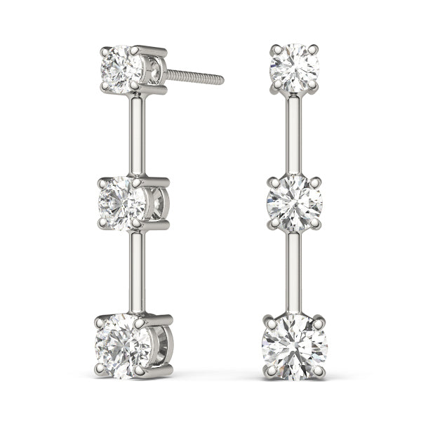Platinum 1 CT Round Diamond Three Stone Earrings