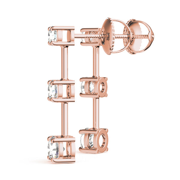 18K Rose Gold Lab Diamond 3-Stone Earring Pair