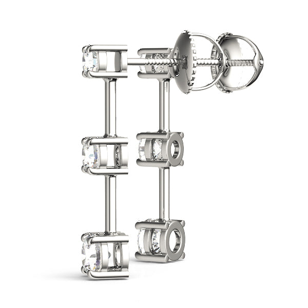 18K White Gold 1 CT Diamond Three Stone Earrings