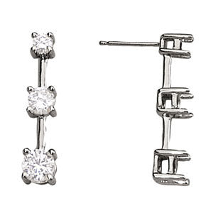 18K White Gold 1 CT Diamond Three Stone Earrings