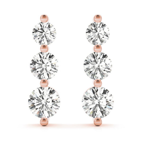14K Rose Gold Lab Diamond 3-Stone Earring Pair