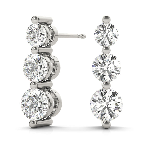 Platinum Lab Diamond 3-Stone Earring Pair
