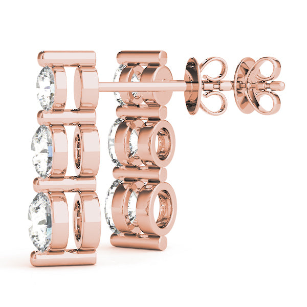 14K Rose Gold Lab Diamond 3-Stone Earring Pair