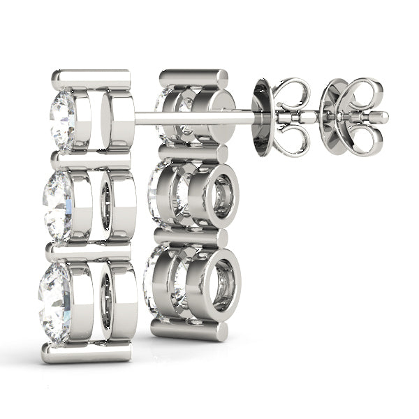 18K White Gold 1ctw Round Diamond Three-Stone Earrings