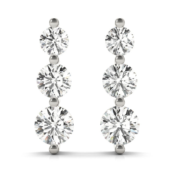 Platinum Lab Diamond 3-Stone Earring Pair