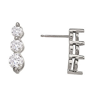 Platinum 1 CT Round Diamond Three Stone Earrings
