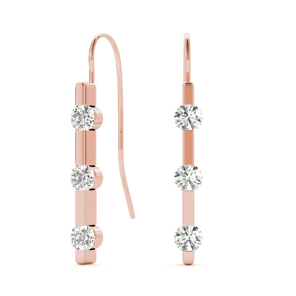 3-Stone Lab Diamond Rose Gold Earrings