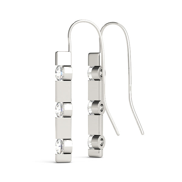 White Platinum 3-Stone Diamond Stud Earrings