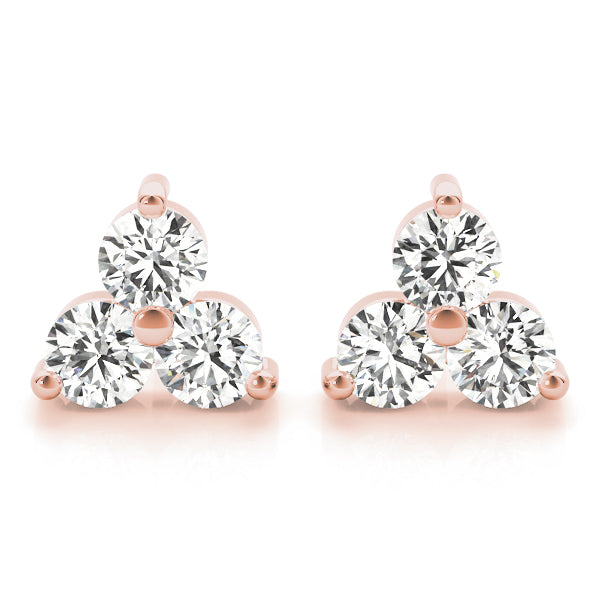 3-Stone Lab Diamond Rose Gold Earrings