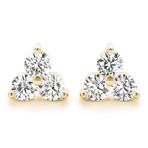 18K Yellow Gold 0.50ctw Round Diamond 3-Stone Earrings