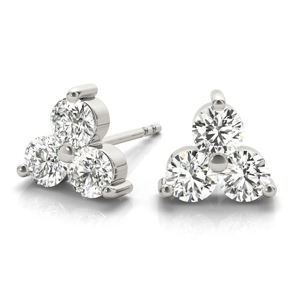 3-Stone Round Diamond Stud Earrings