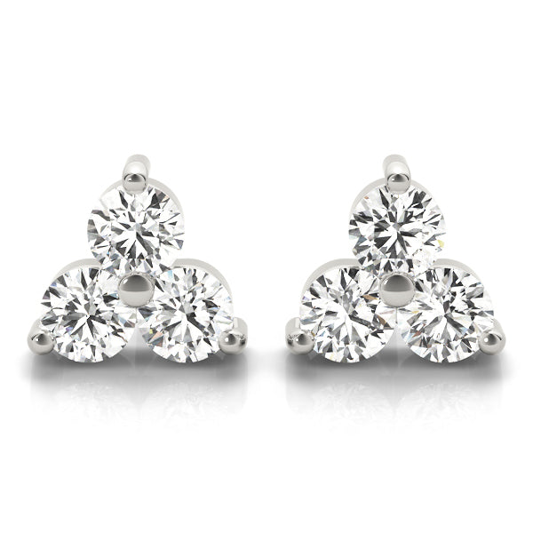 3-Stone Round Diamond Stud Earrings