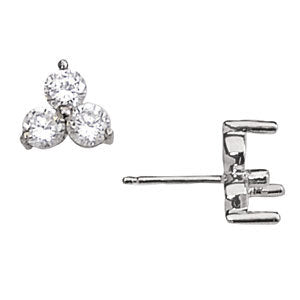 14K White Gold Round Diamond Three Stone Earrings
