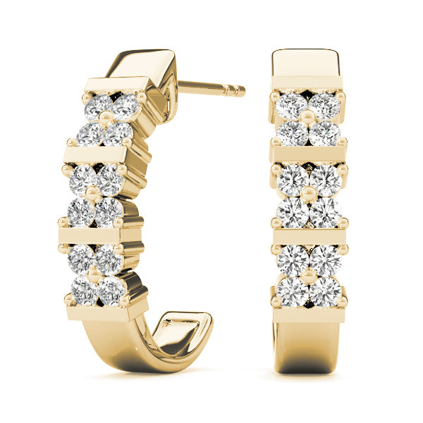 Yellow Gold Diamond J-Hoop Earrings - Lab Grown