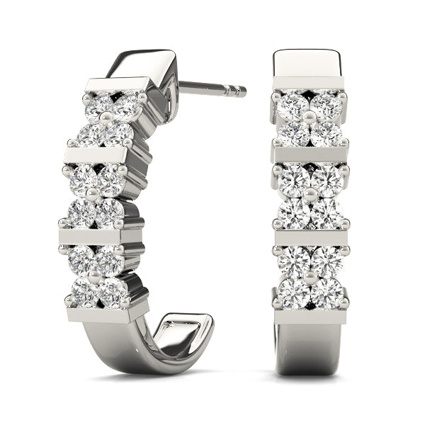 White Platinum Diamond J-Hoop Earrings - Lab Grown