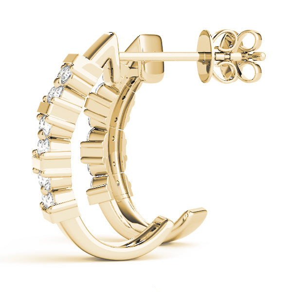 Yellow Gold Diamond J-Hoop Earrings - Lab Grown