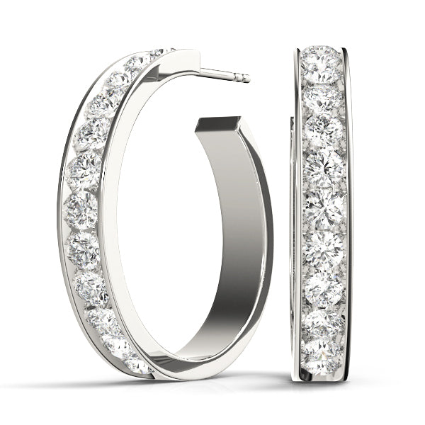 14K White Gold Lab Diamond Hoop Earrings
