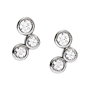18K White Gold Diamond Three Stone Stud Earrings