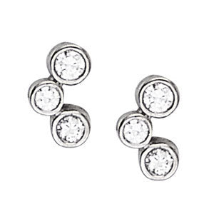 Platinum Round Diamond Three Stone Stud Earrings