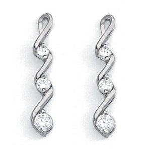 14K White Gold Round Diamond Three Stone Earrings