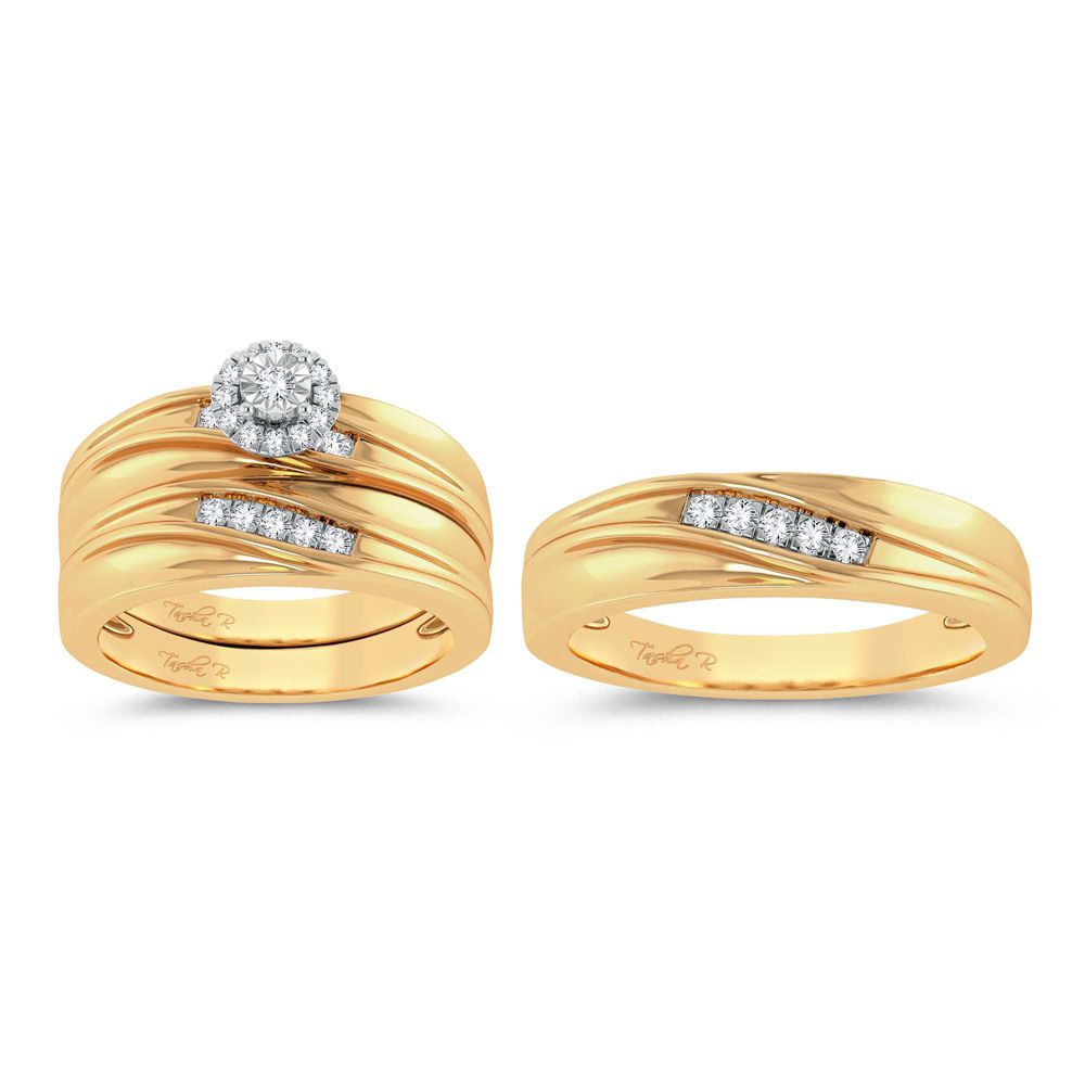 14k Yellow Gold 0.20ct Lab Diamond Trio Wedding Set