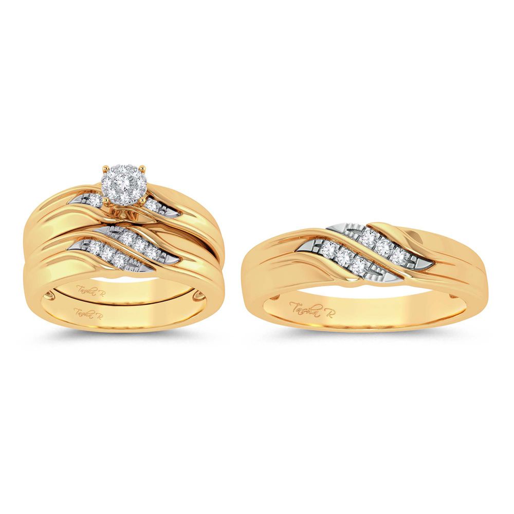 14k Yellow Gold 0.20ct Lab Diamond Trio Wedding Set