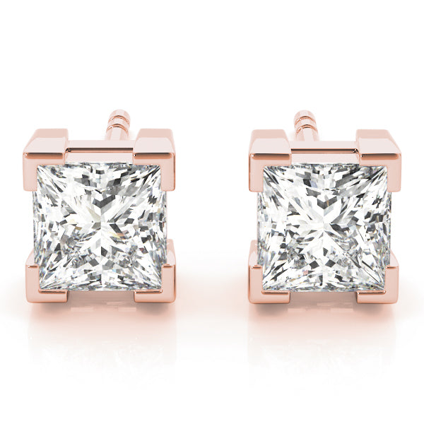 Rose Gold Lab Diamond Square Stud Earrings
