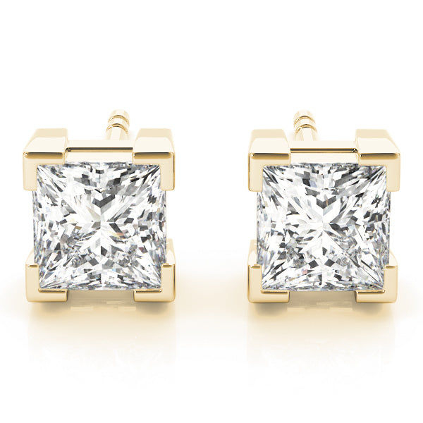 18K Yellow Gold 0.1CT Square Diamond Stud Earrings