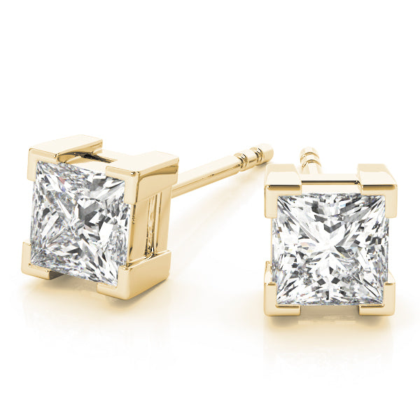 18K Yellow Gold 0.1CT Square Diamond Stud Earrings