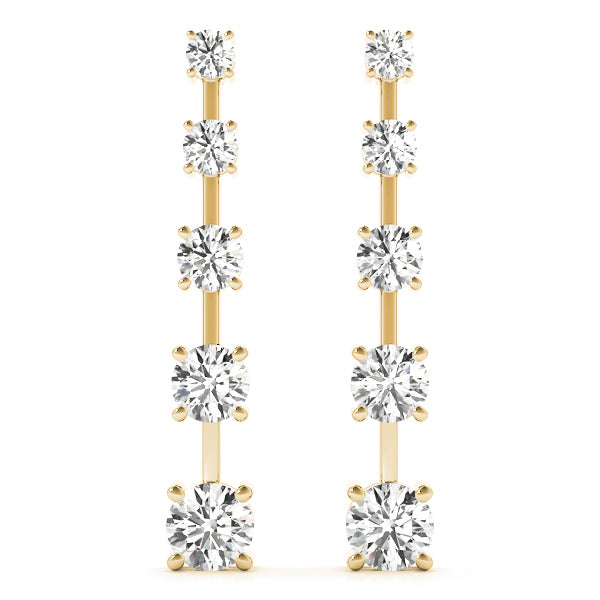 14K Yellow Gold Round Diamond Journey Earrings