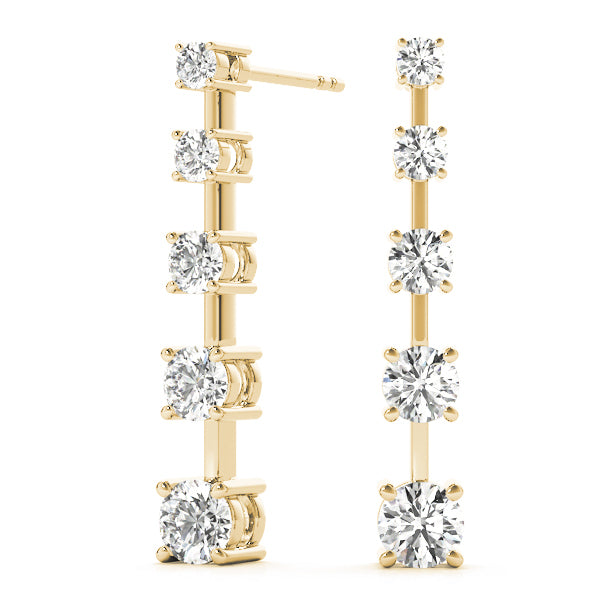 14K Yellow Gold Round Diamond Journey Earrings