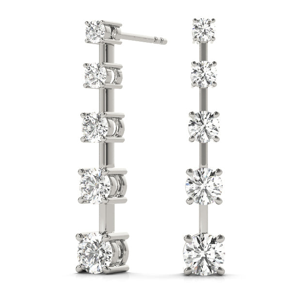 White Platinum Diamond Journey Stud Earrings