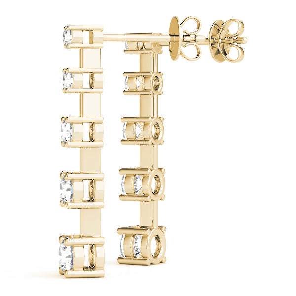 14K Yellow Gold Round Diamond Journey Earrings