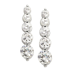 14K White Gold Round Diamond Journey Earrings